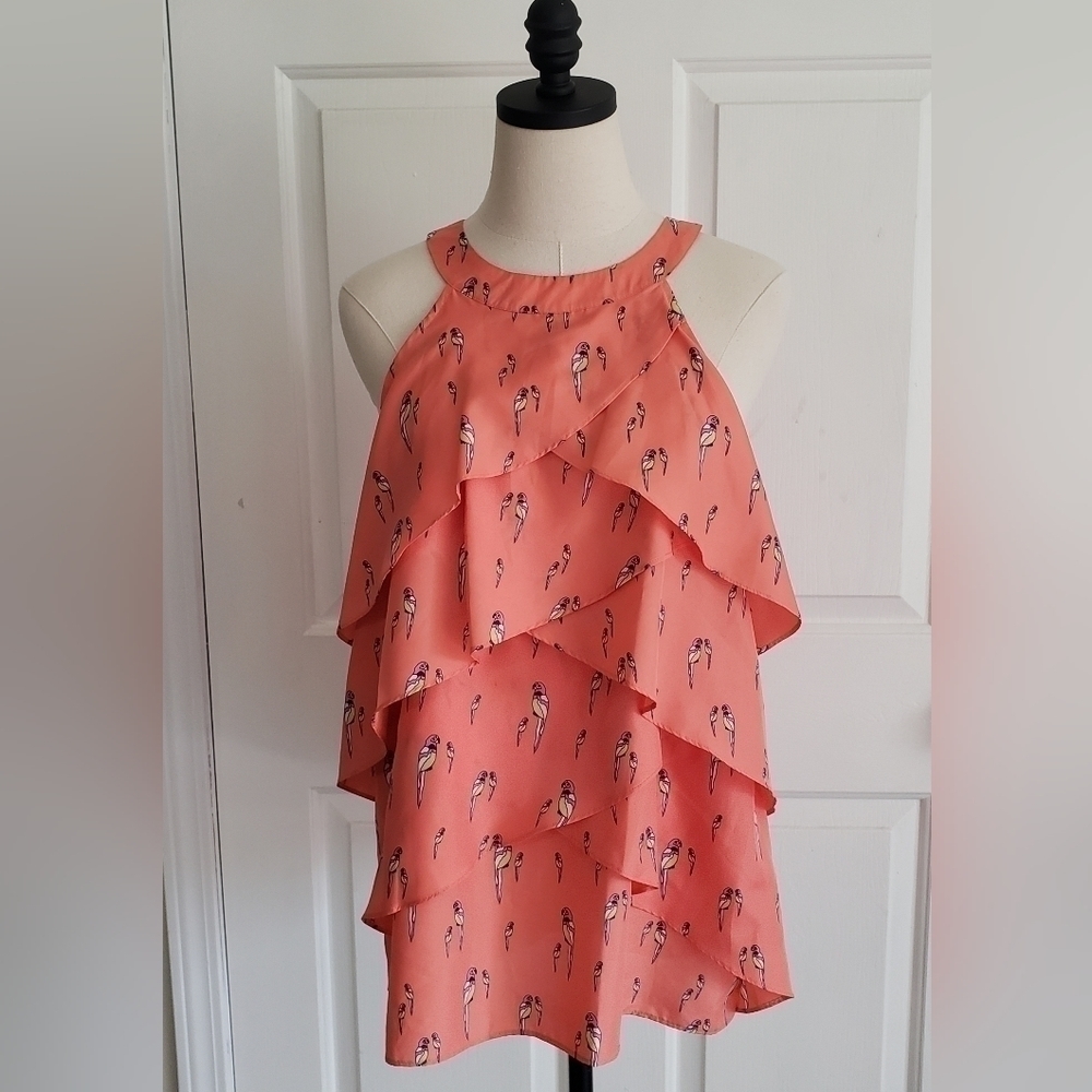 Attention Halter top Layered Blouse Graphic Parrot Print Size XL